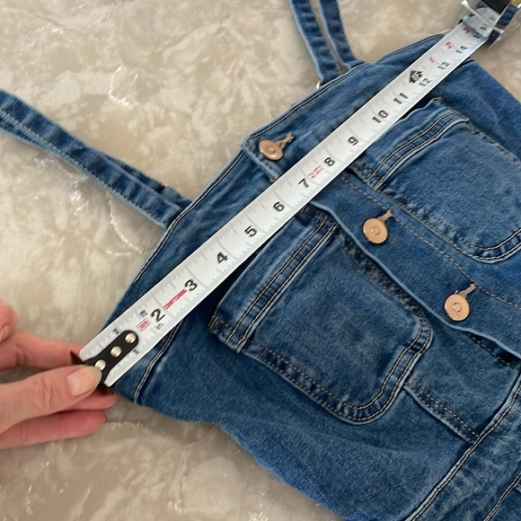 Blue jeans mini dress gold tone button front paneled a little stretch high waist - Picture 8 of 14